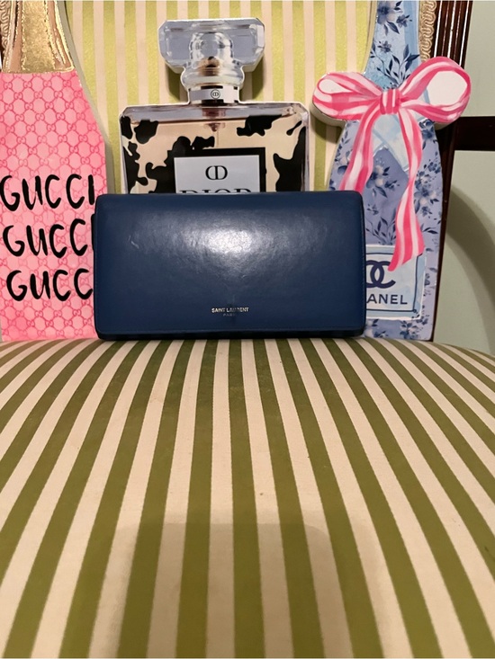 Saint Laurent Handbags - Saint Laurent Navy Blue Leather Zip Wallet